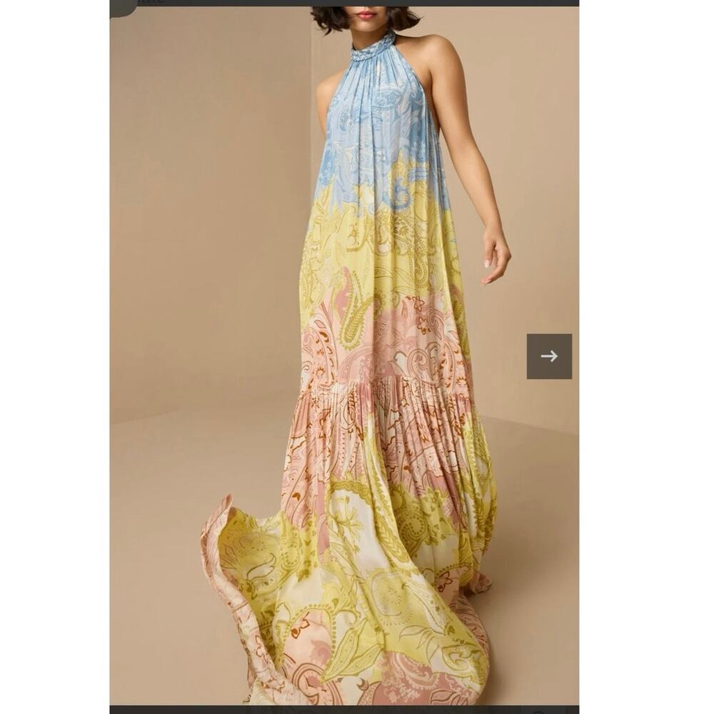 HEMANT & NANDITA Multicolored Geometric Paisley Western Pastel Flowy Dress sz L